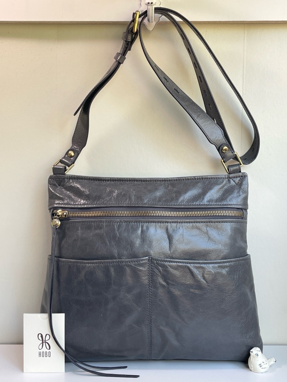 HOBO Angler Gray Leather Saddle Crossbody